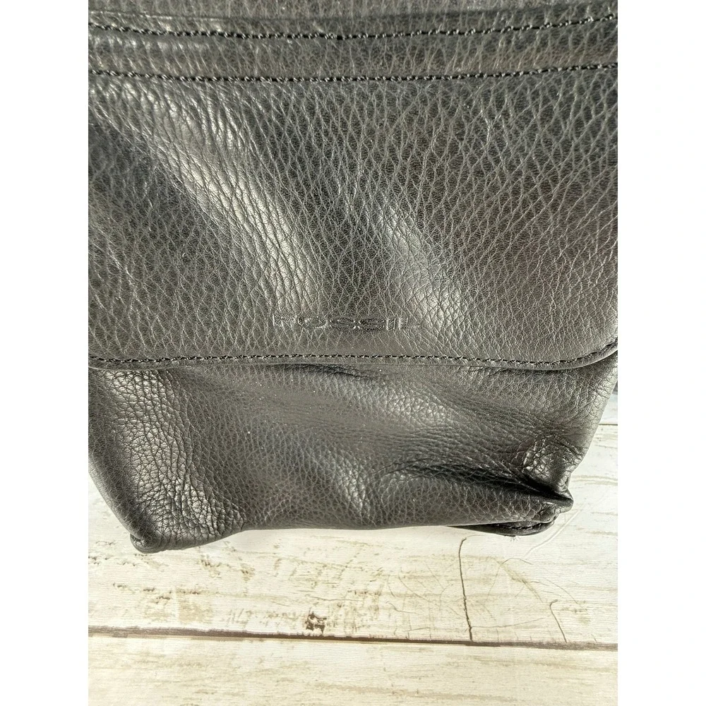 Fossil Black Pebbled Leather‎ Crossbody Organizer Bag Travel Purse Multi-Pocket